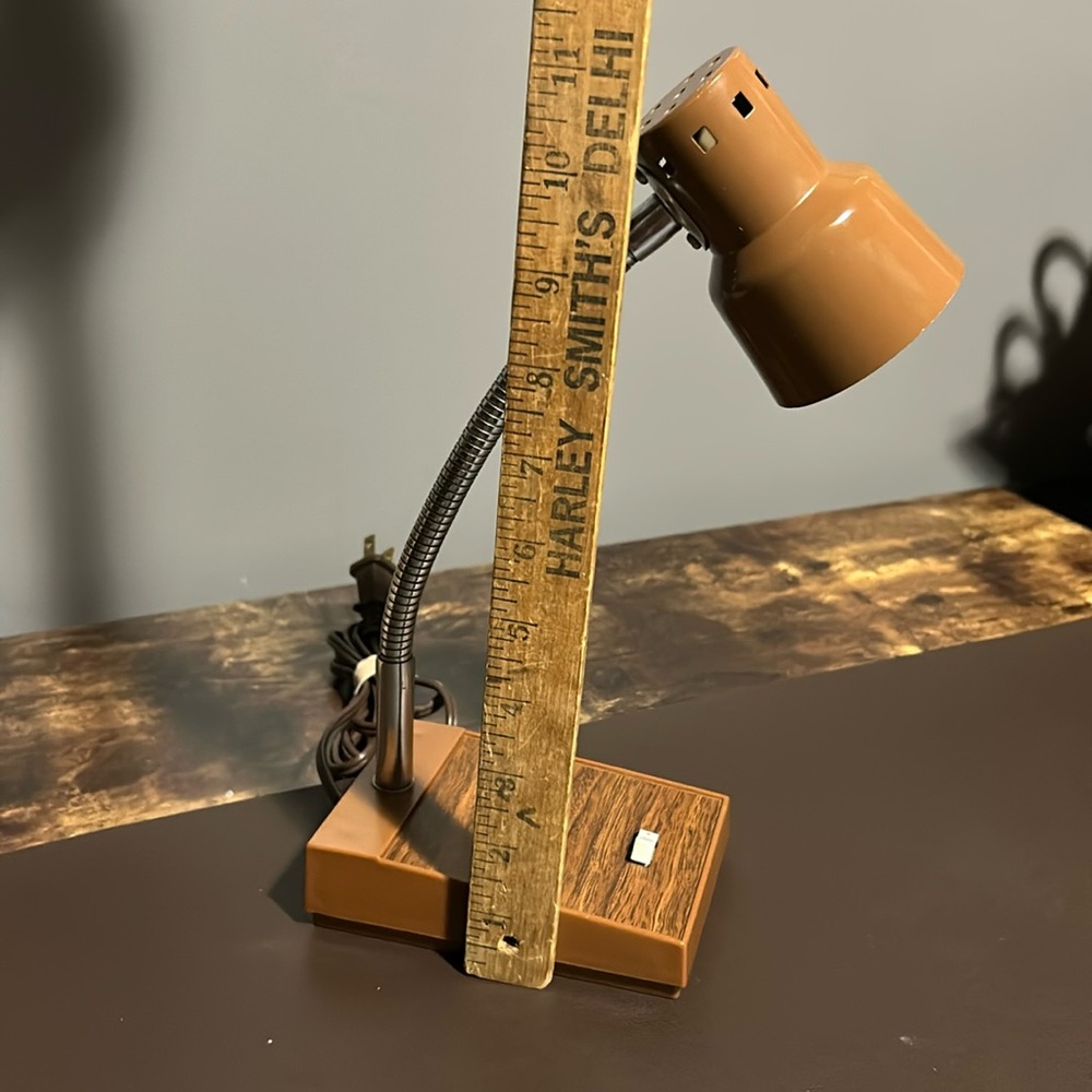 Vintage 1960’s chrome wood grain gooseneck desk lamp